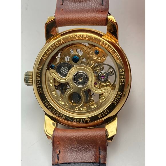 AKRIBOS Automatic Skeleton Women\'s Watch 32mm AK431YG-A Adjustable Leather WR main image 14